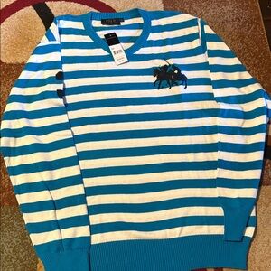 Polo Ralph Lauren Turquoise and White Striped Crewneck Sweater